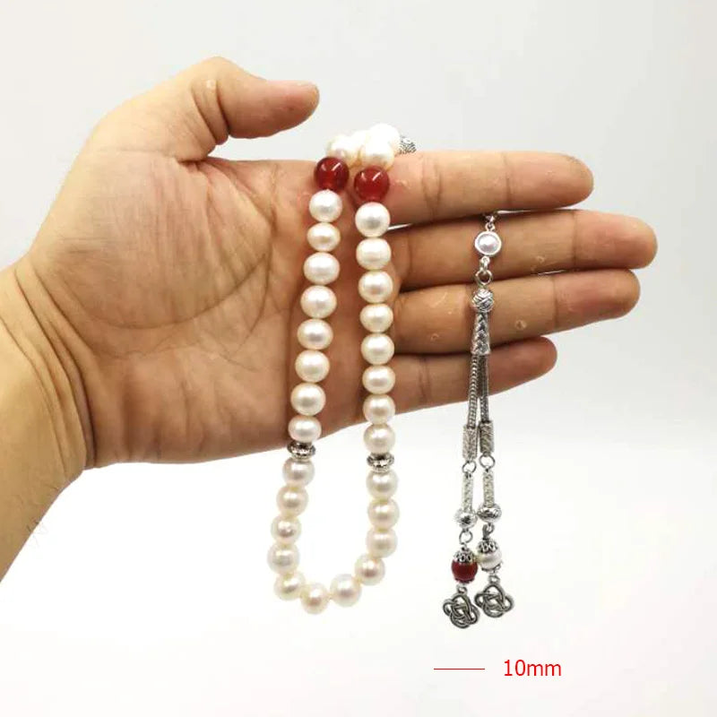 Tasbih Natural freshwater pearls 100% genuine pearls red agates Muslim islamic women jewelry fashion necklace arabic accessories