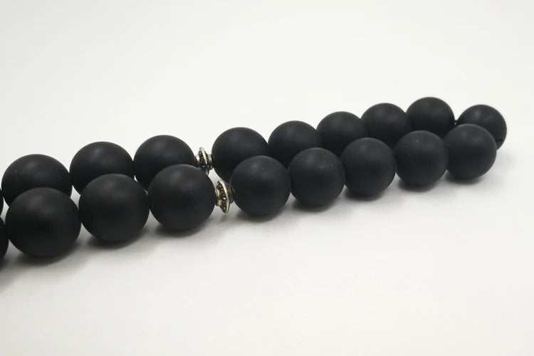 Natural Frosted black agates tasbih with Red Agates  Special Metal tassel Onxy  prayer beads Bracelets