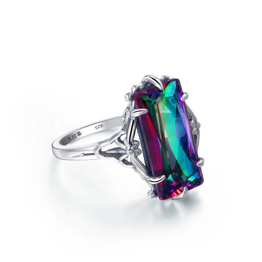 Charm Female Ring Multicolor Rainbow Fire Mystic Topaz Ring 925 Sterling Silver Vintage Wedding Rings For Women Fashion Jewelry