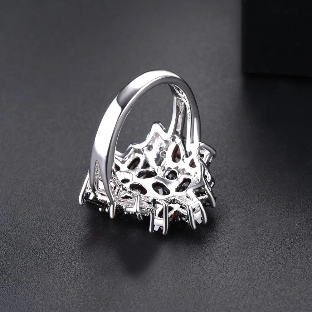 Hutang 5.26ct Cluster Garnet Women's Ring Solid 925 Sterling Silver Natural Red