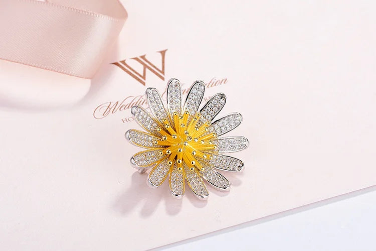 Yellow Sunflower Brooches 925 Sterling Silver