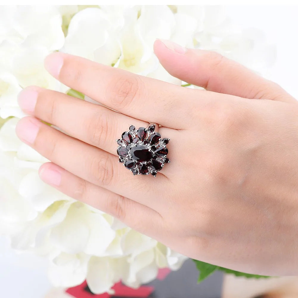 Silver Garnet Ring 925 Jewelry Gemstone 7.54ct Natural