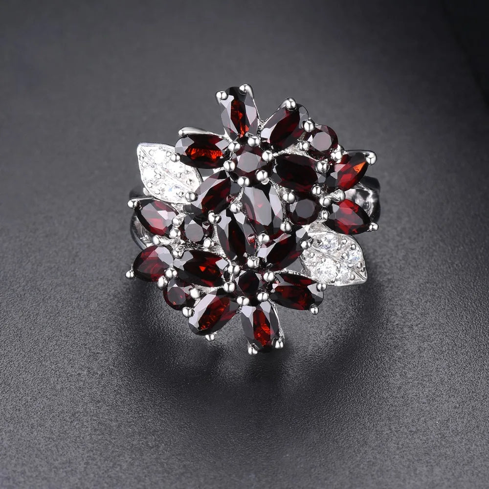 Hutang 5.26ct Cluster Garnet Women's Ring Solid 925 Sterling Silver Natural Red