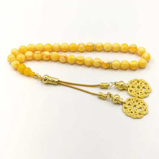 Muslim Rosary Yellow resin  beads Tasbih gift Ramadan Golden metal tassel Tarbons Misbaha Islamic Bracelets