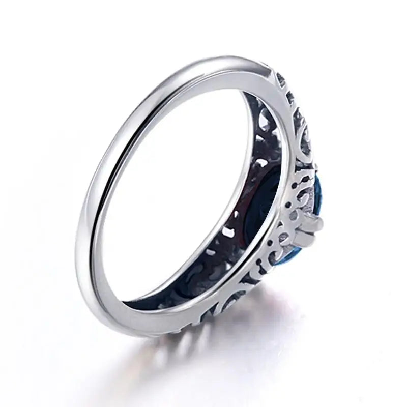 925 Sterling Silver Ring Blue Stone Crystal Vintage Style Rings