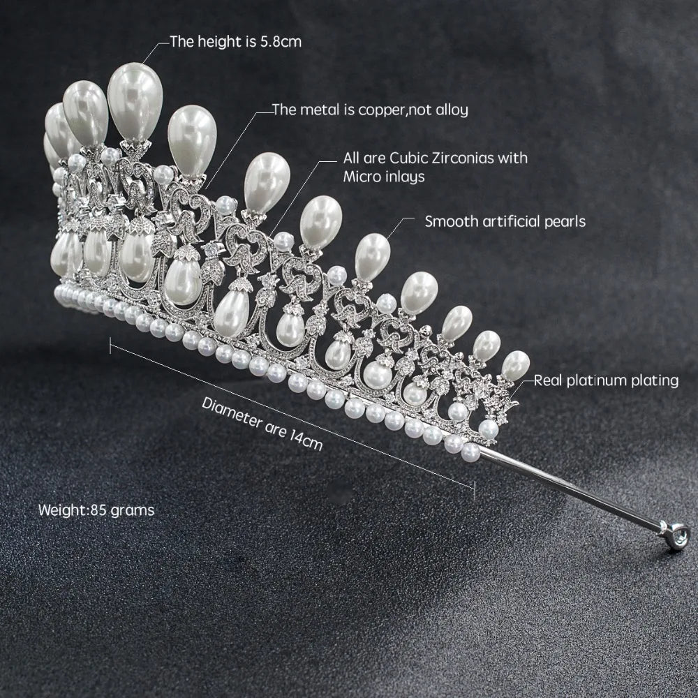 Zirconia Dangle Pearl Wedding Crown  Jewelry