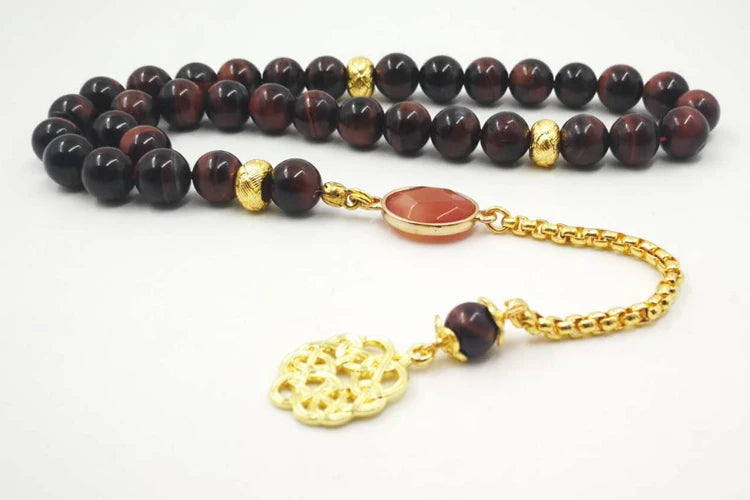 Natural Red Tiger Eye stone tasbih allah 33 45 66 99 prayer beads  islamic prayer