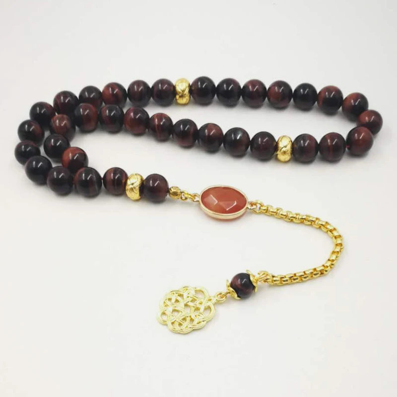 Natural Red Tiger Eye stone tasbih allah 33 45 66 99 prayer beads  islamic prayer