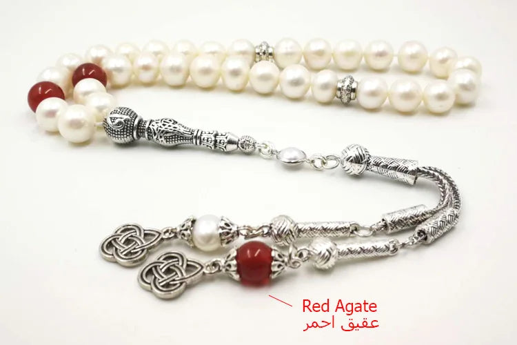 Tasbih Natural freshwater pearls 100% genuine pearls red agates Muslim islamic women jewelry fashion necklace arabic accessories