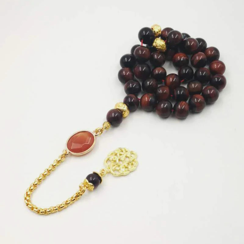 Natural Red Tiger Eye stone tasbih allah 33 45 66 99 prayer beads  islamic prayer