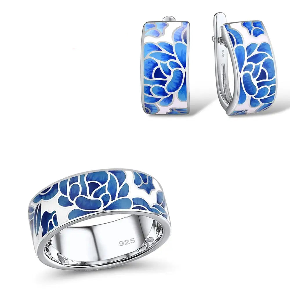 925 Sterling Silver Blue Flower  Jewelry