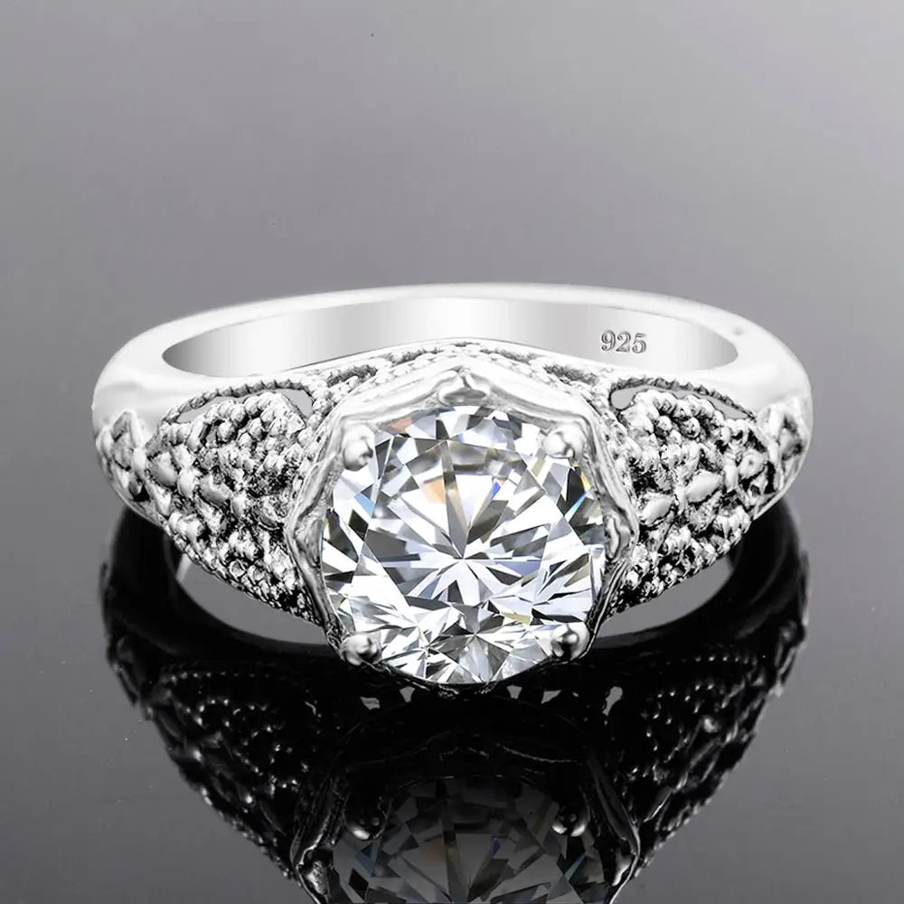 Diamond Rings For Women Wedding Engagement Ring Zircon  Clear Sliver 925  Jewelry Fashion