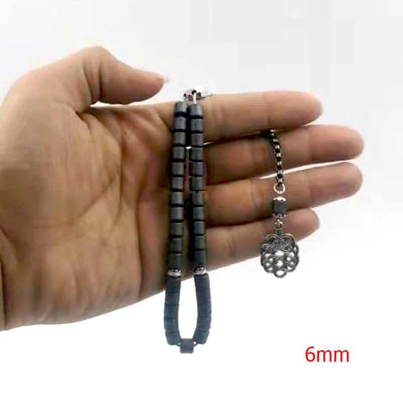 Muslim Tasbih Natural Hematite grey Matte Rosary bead prayer beads Islamic bracelet Ramadan gift pocket Misbaha