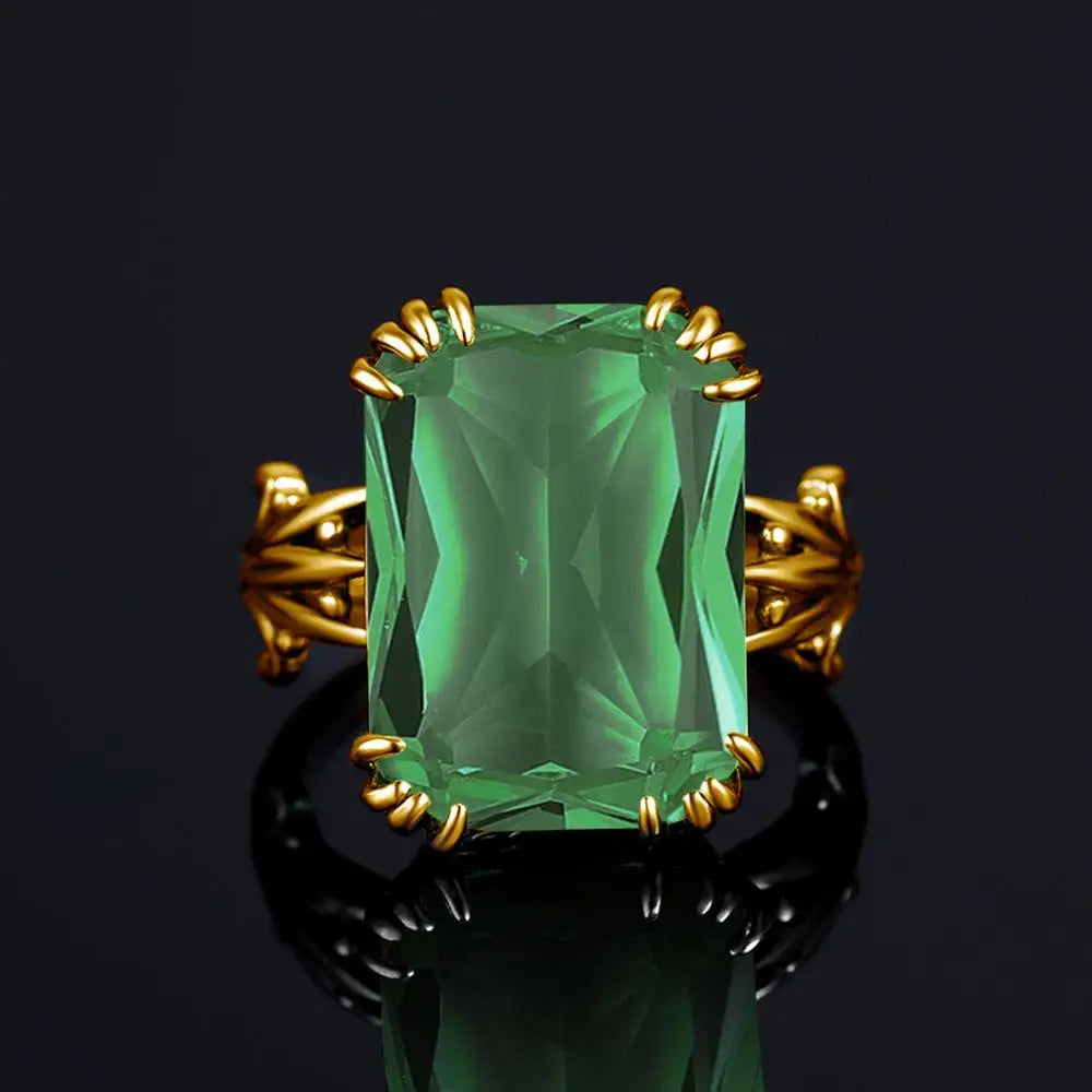 Green Emerald Ring 925 Sterling Silver Rings  Wite Stone Party Pure Jewellery