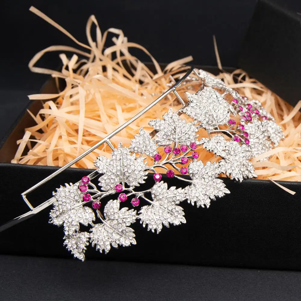 Classic Rhinestone Silver Leaf Hair Accessories Crystal Crown   Princess