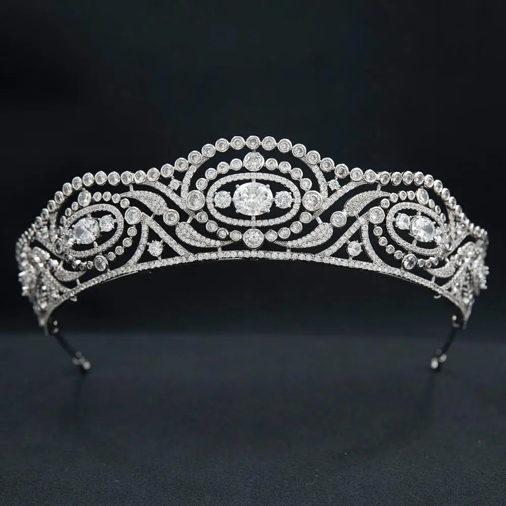 Cubic Zirconia Duchess of Calabria's Replica Tiara for Wedding,Crystal Princess Tiaras Crown for Bride Hair Jewelry CH10375