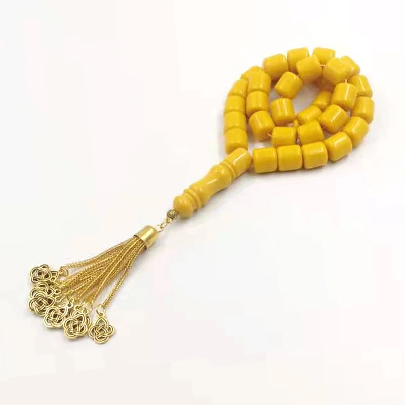 Tasbih Yellow Resin Muslim Bracelet Eid Gift Gold Tassel Islamic Misbaha Arabic Fashion