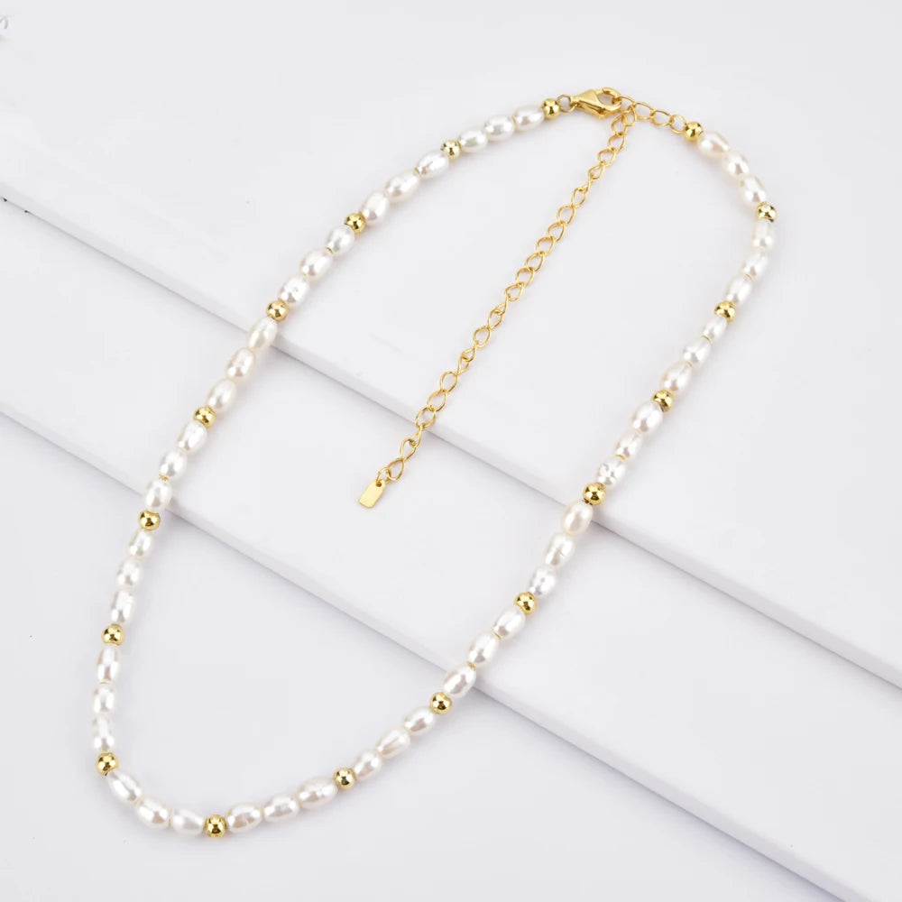 925 Sterling Silver Gold Pearl Beads Natural Pearls Necklace Luxury  Jewelry