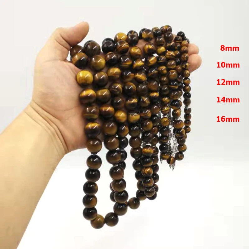 Natural Tiger eye stone tasbih Muslim man misbaha prayer beads bracelet 33 45 51 66 99 100beads Arabic fashion Rosary