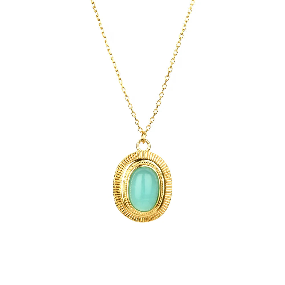 925 Sterling Silver Gold Turquoise White Drop Ovals Pendant Necklace Fashion Jewelry