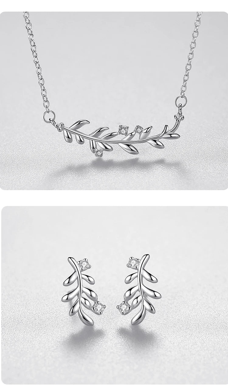 Real 925 Sterling Silver Fashion Tree Leaf Leaves&Branches Stud Jewelry Set