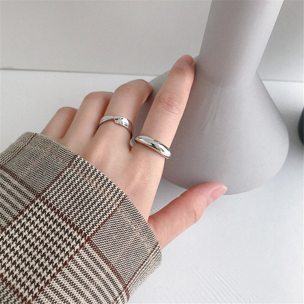 ANDYWEN 925 Sterling Silver Big Moon Adjustable Ring Smooth Face Women luxury New Thick Large 2020 Fashion Women Jewelry