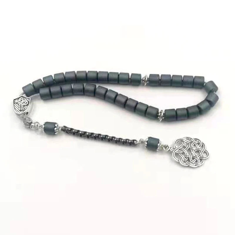 Muslim Tasbih Natural Hematite grey Matte Rosary bead prayer beads Islamic bracelet Ramadan gift pocket Misbaha