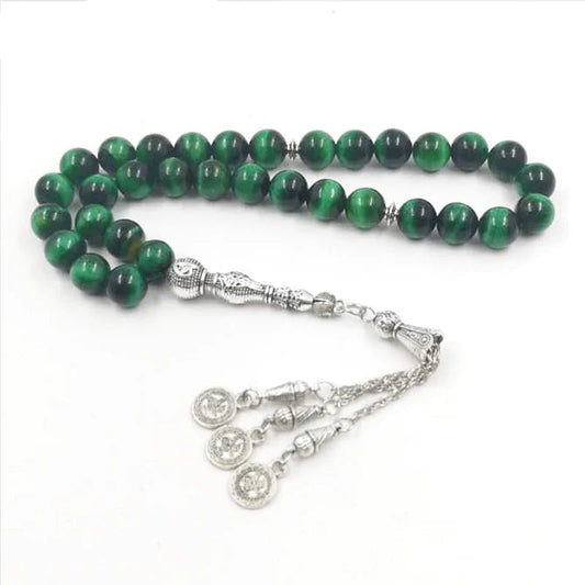 Prayer beads Natural Green tiger eye stone Tasbih Metal Silvers tassels Muslim Misbaha Accessories bracelet Turkish jewelry