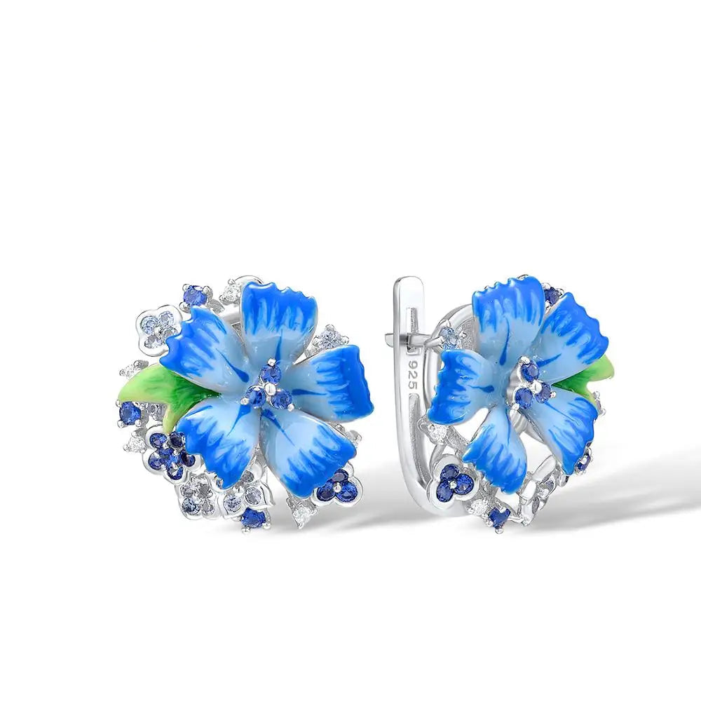 925 Silver Jewelry Set  Blue Flower