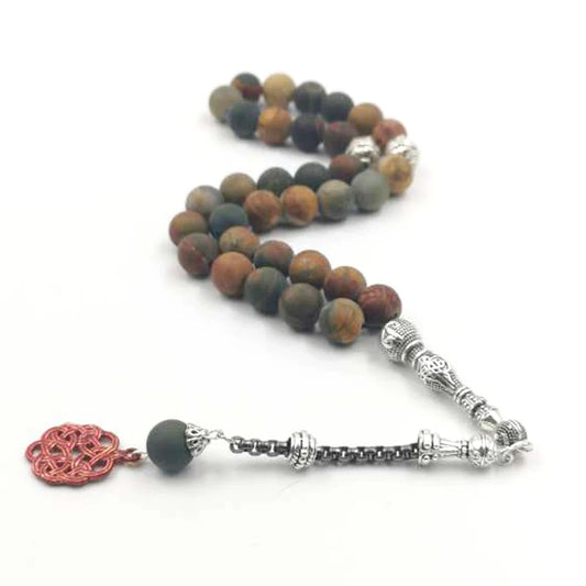 Tasbih Natural Jasper Red Picasso stone  beads bracelet muslim accessories  islamic turkish jewelry