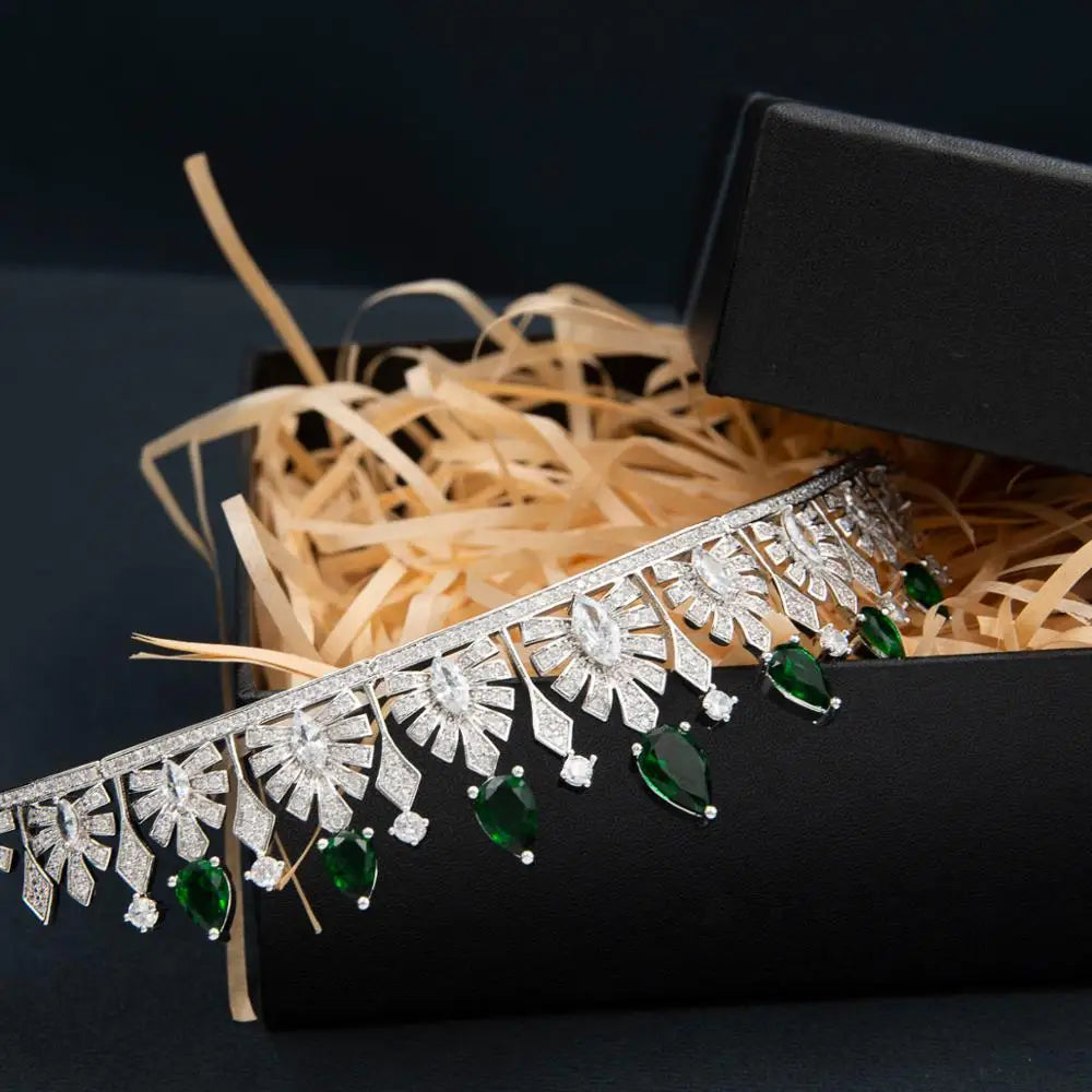 Classic Green Zirconia Luxury  Zirconia Crown Accessories Princess  Crystal Queens