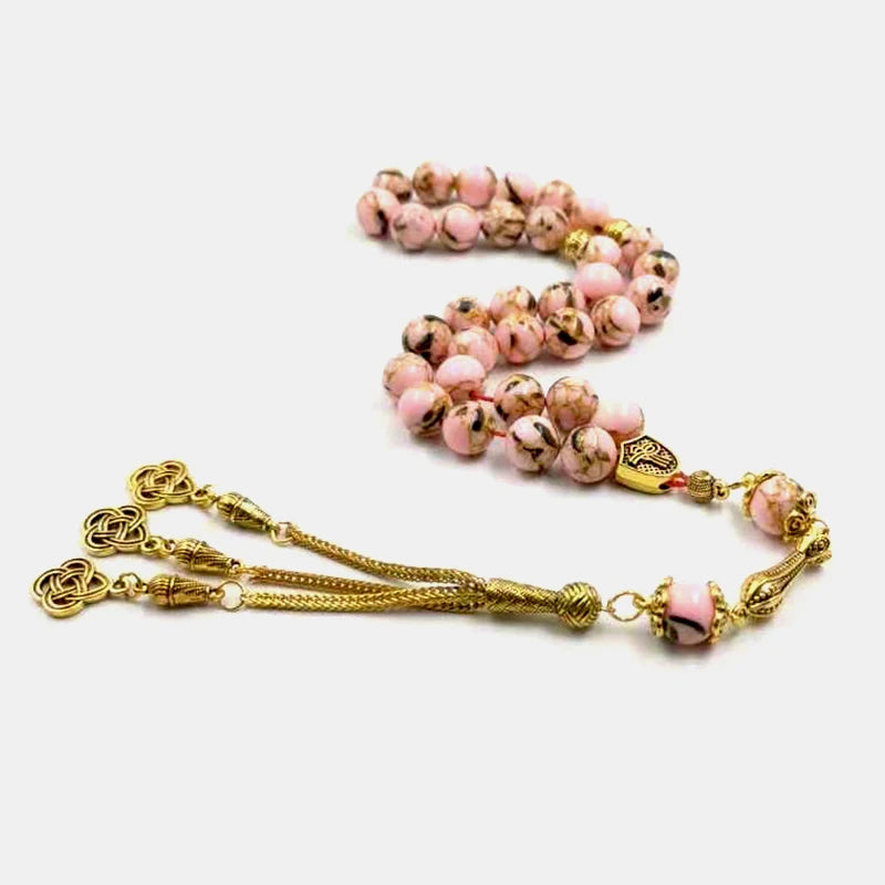 Tasbih pink stone with shell Muslim Rosary bead misbaha islamic Eid Gift  arabic fashion product bracelets turkish jewelry