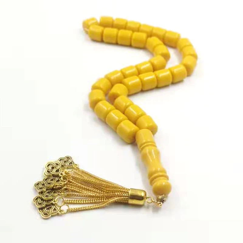 Tasbih Yellow Resin Muslim Bracelet Eid Gift Gold Tassel Islamic Misbaha Arabic Fashion