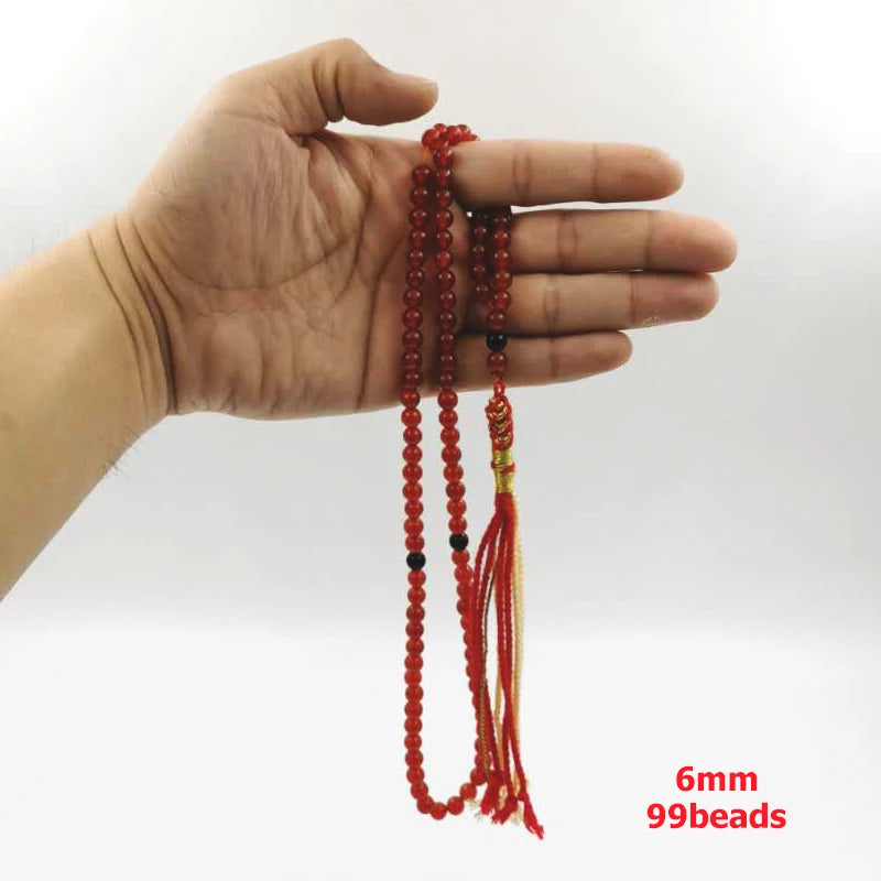 Tasbih Natural Red agate stone beads cotton tassel pocket prayer beads Muslim bracelet arab fashion gift islamic Rosary