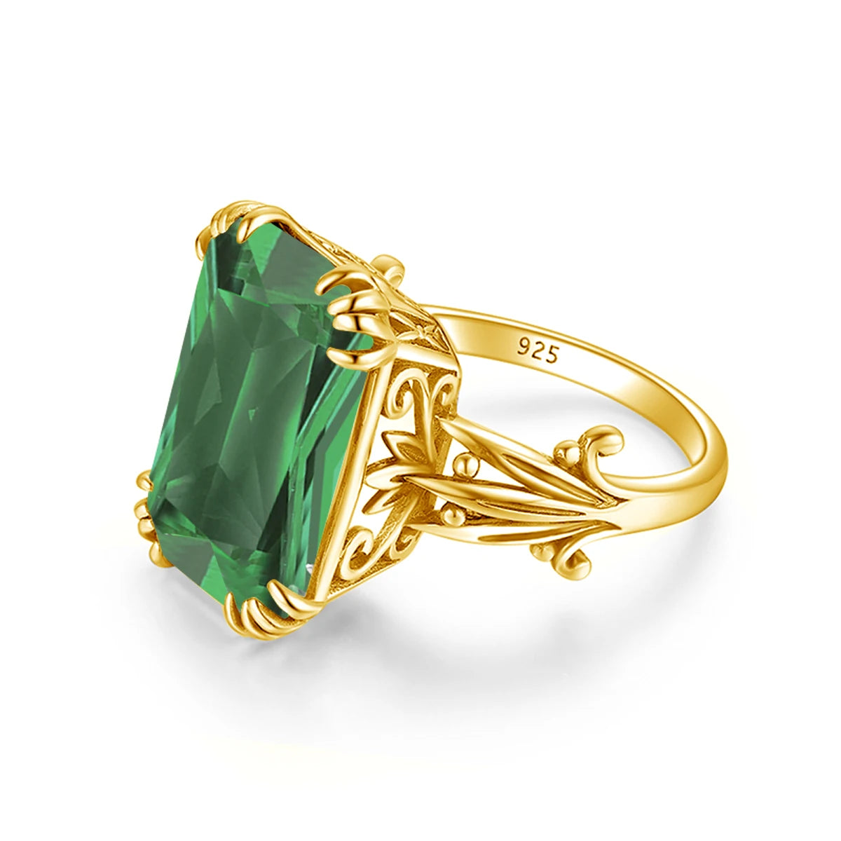 Green Emerald Ring 925 Sterling Silver Rings  Wite Stone Party Pure Jewellery