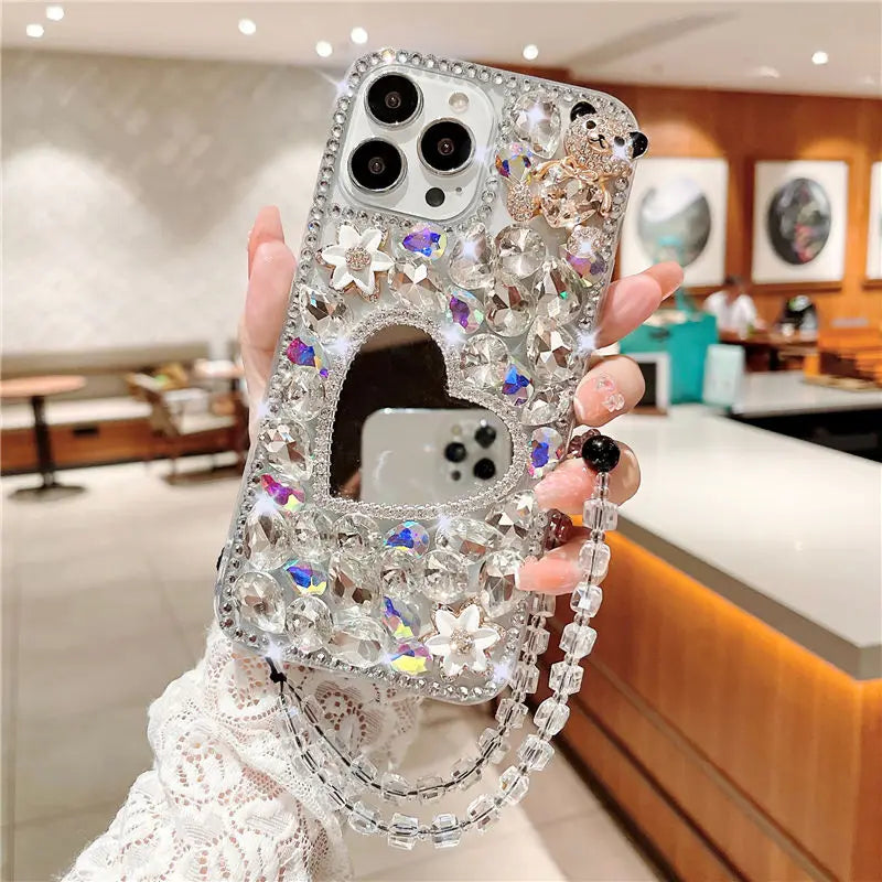 Shockproof Phone Case with Diamond Makeup Mirror for Women, Luxury Back Cover for Huawei P50Pro, P40, Honor 9X, 50, 60Pro