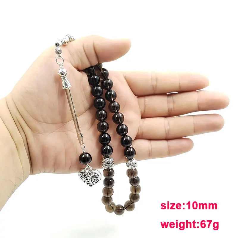 Tasbih Natural Smoky Quartzs 5A High quality grey Crystal misbaha 33 prayer beads