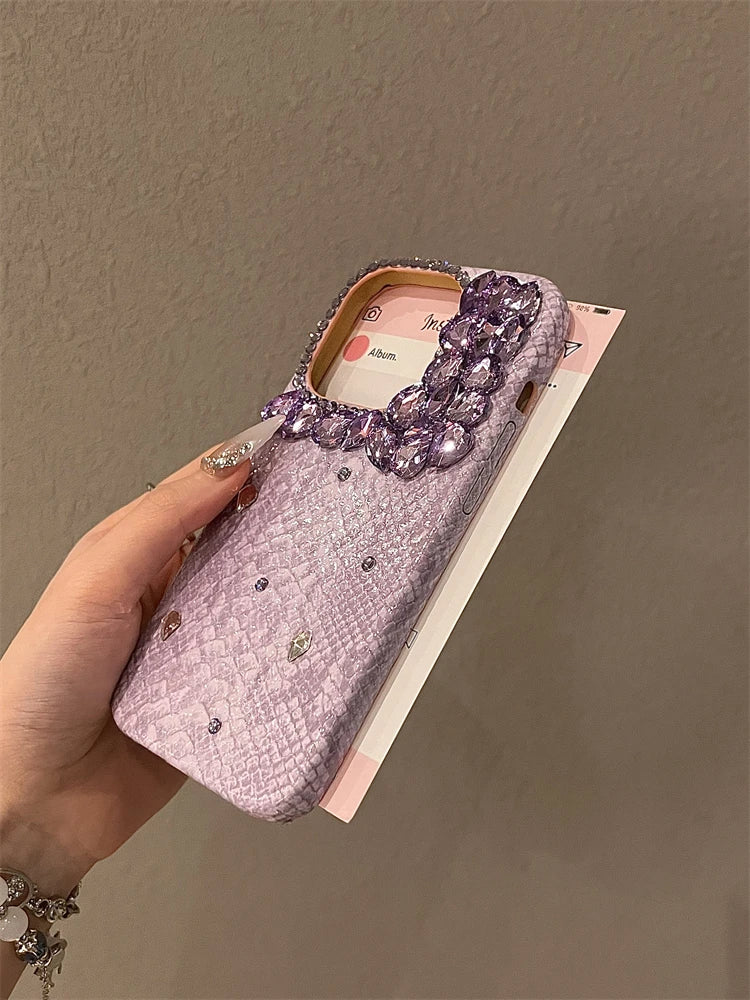 High Quality Luxurious GlitterSnakeskin Plating Diamond Phone Case For iPhone16 15 14 13 12 Pro Max Bling Rhinestones Back Cover