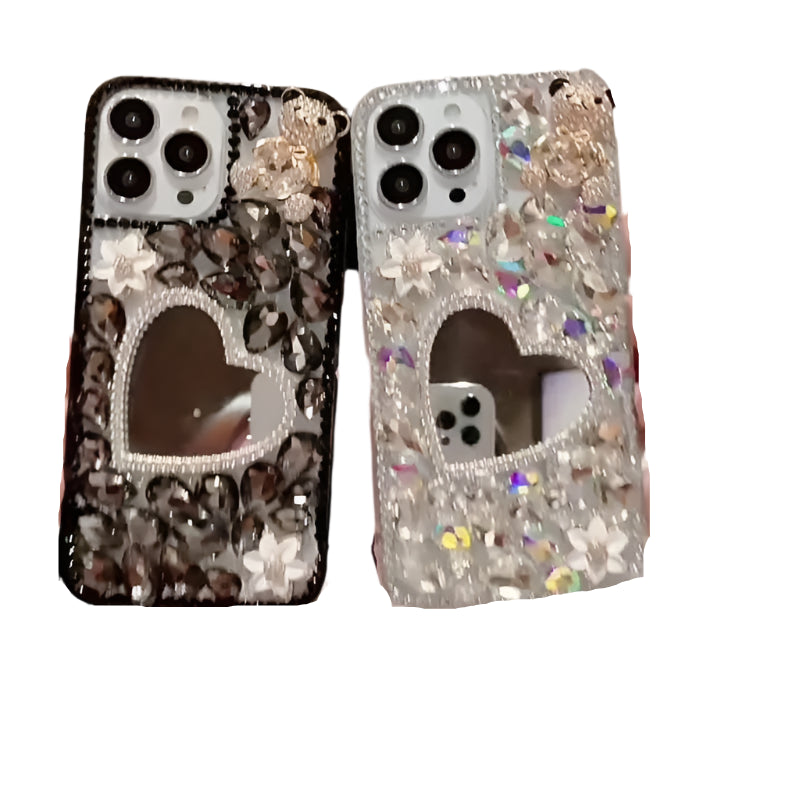 Shockproof Phone Case with Diamond Makeup Mirror for Women, Luxury Back Cover for Huawei P50Pro, P40, Honor 9X, 50, 60Pro