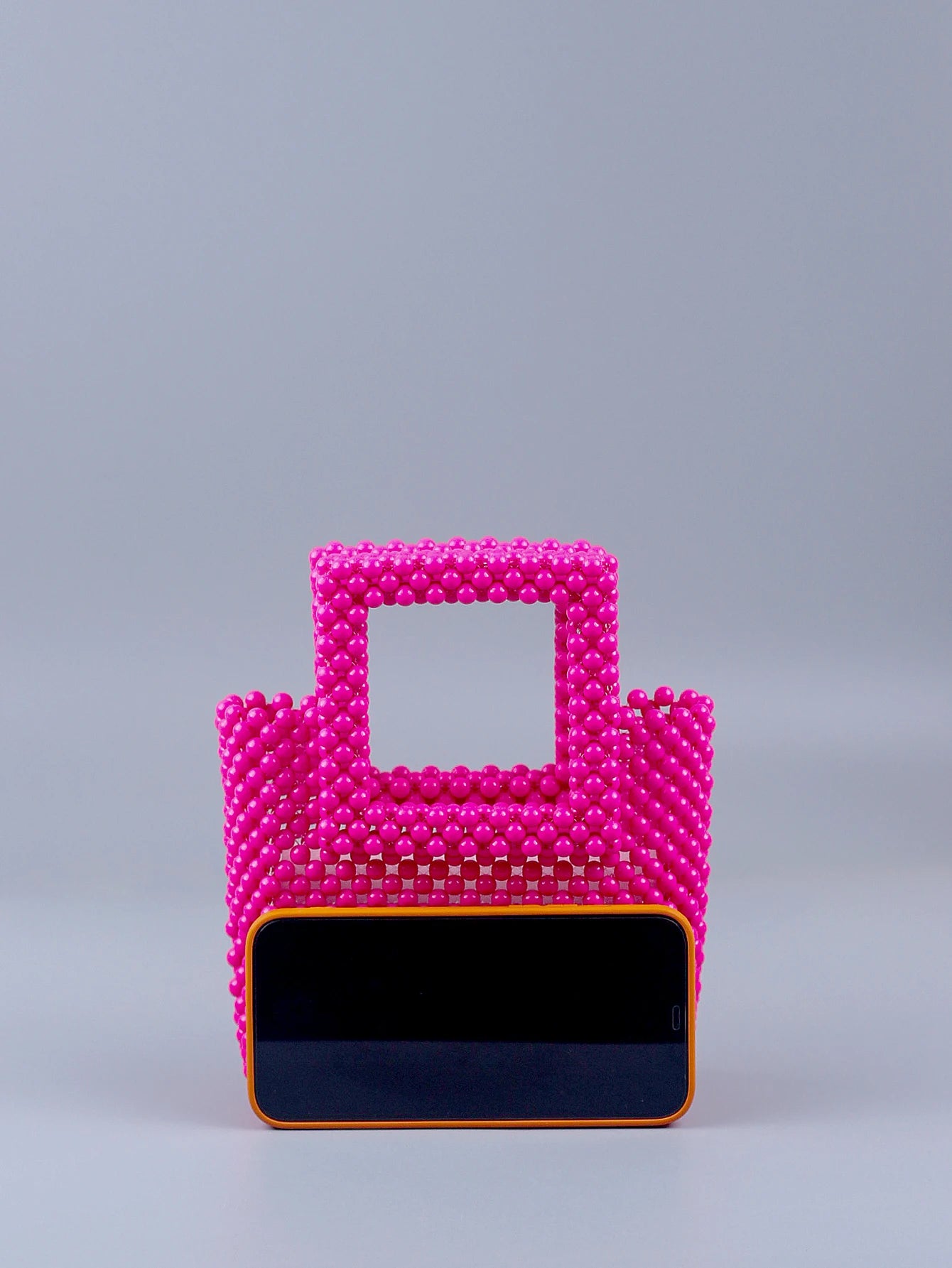 Cute candy colored mini bag with niche design, pure handmade beaded hand-held bead small square bag