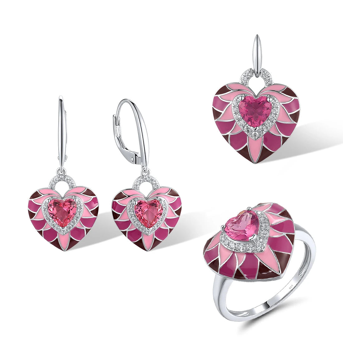 925 Sterling Silver Jewelry Set  Pink Heart  Fantastic