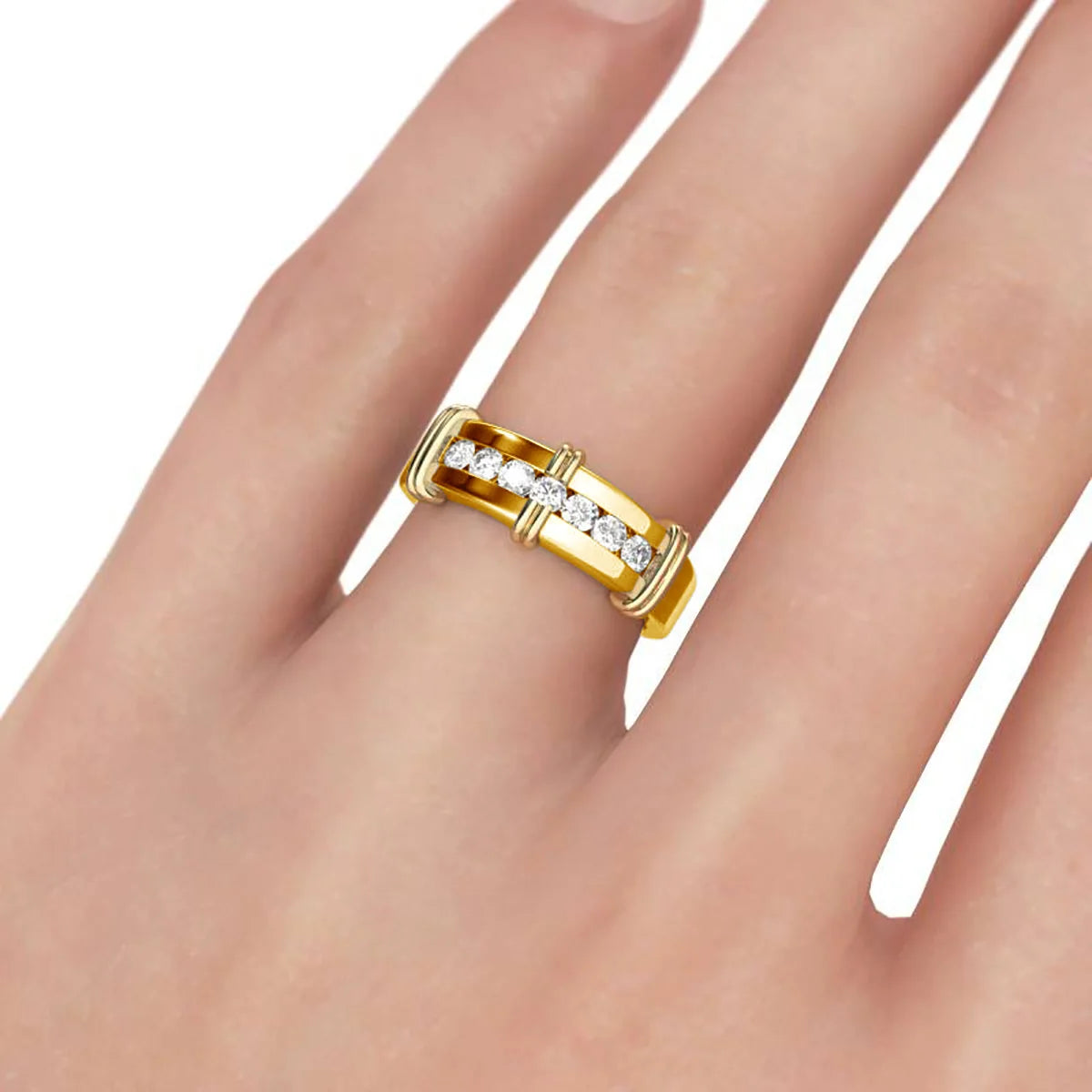 Trendy Yellow Gold Moissanite Rings And Bands Luxury Wedding Party Jewelry Pass Diamond