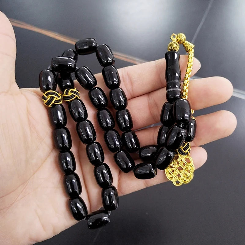 Tasbih natural black agate stone Barrel shape bracelet ramadan Gift Eid misbaha Braided  accessories metal design prayer beads