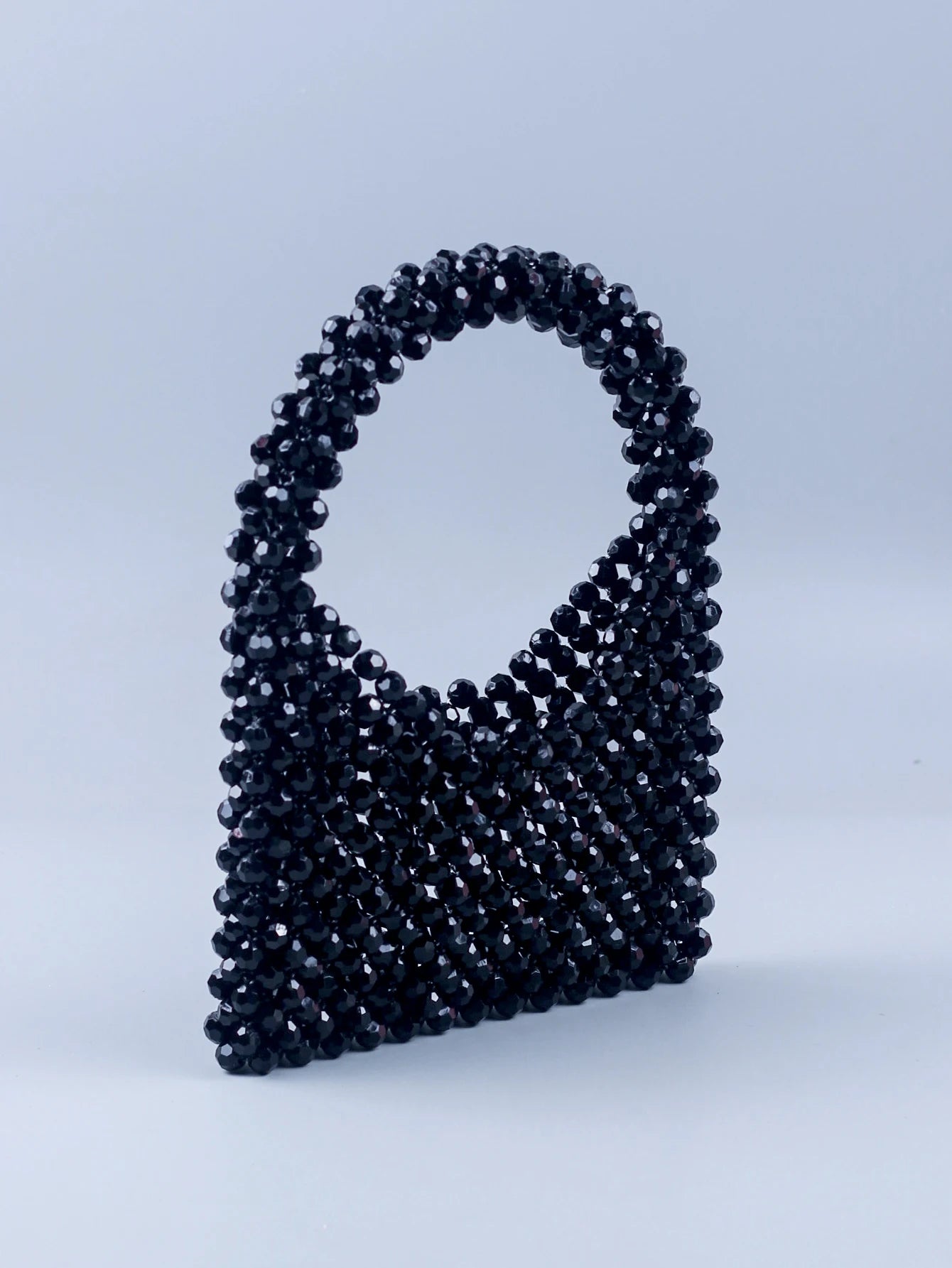 New black corner bead beaded bag with versatile and niche design, portable woven bag