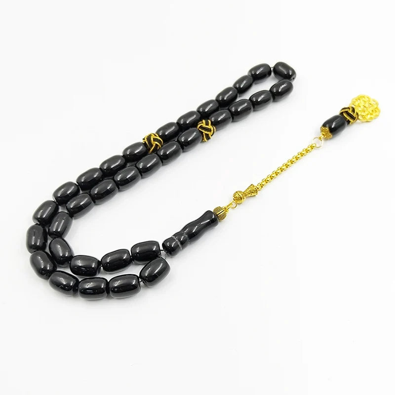 Tasbih natural black agate stone Barrel shape bracelet ramadan Gift Eid misbaha Braided  accessories metal design prayer beads