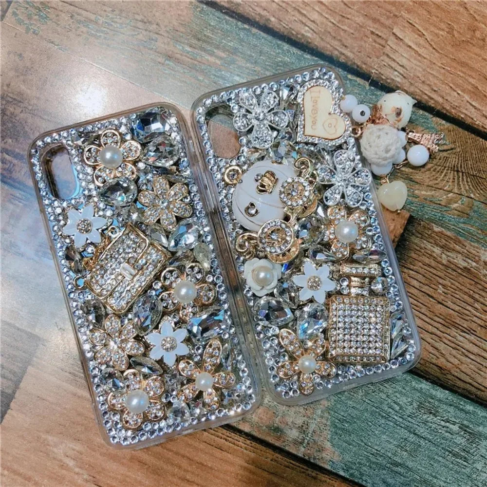 Sparkling Rhinestone Jewelry Phone Case with Strap, 3D Diamond, Luxury, for Huawei P50 P60 Pro Mate 50 60 Honors 80 90 100 Pro