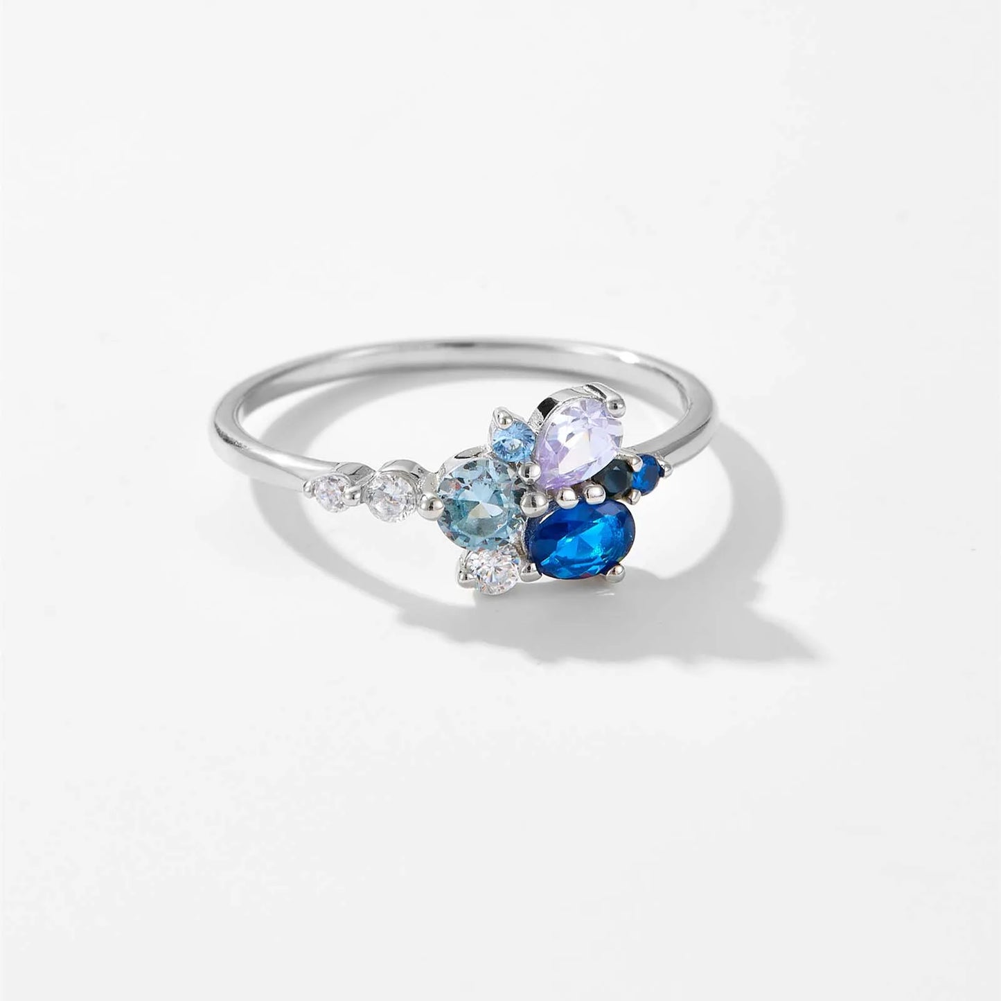 925 Sterling Silver Gold Ring Flower Blue Luxury Jewelry