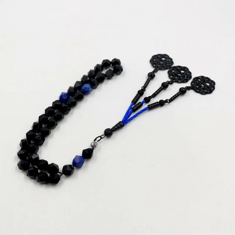 Tasbih Gemstone Rhombus Natural Black Onyx with lapis lazuli stone Muslim Prayer Beads  Misbaha Islamic Rosary Arabic