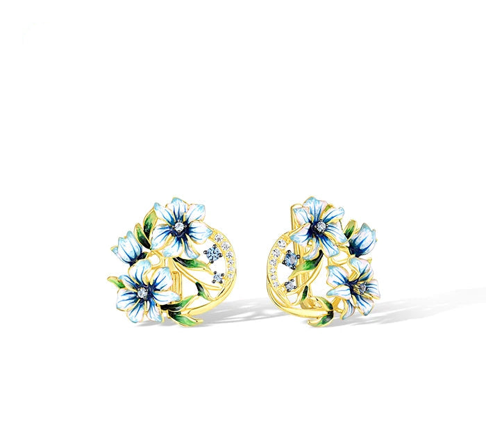 925 Sterling Silver Jewelry Set  Blue Flower