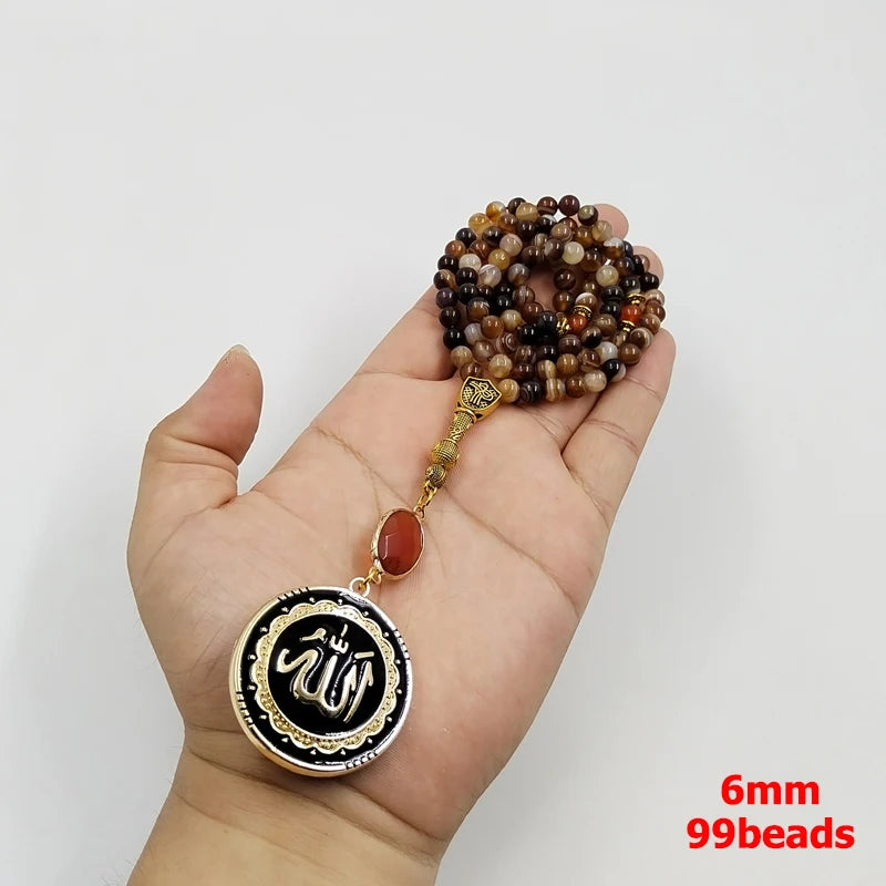 Tasbih Necklace Muslim  agate beads with islamic pendant